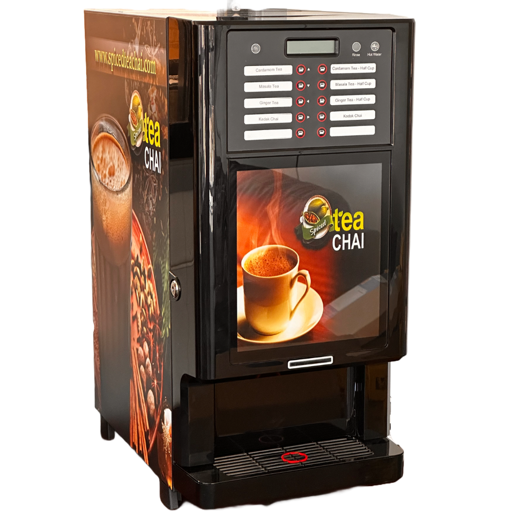 spiced tea chai 4 flavour chai machine in orange and black