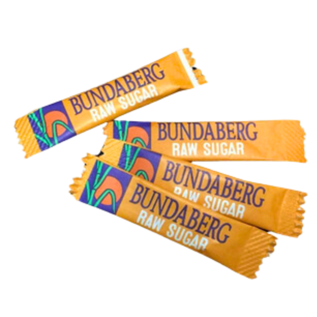 4 Bundaberg sugar sachets laying on each other