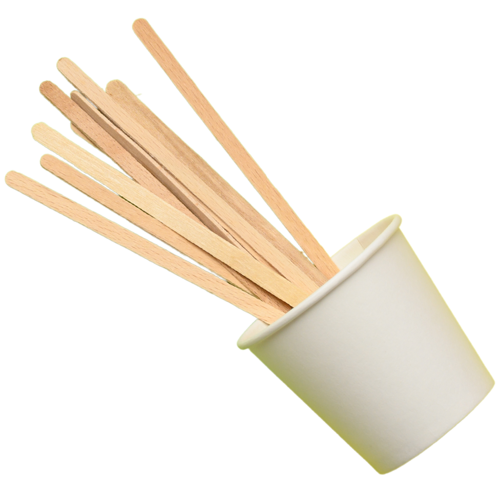 paper cup with bundle of wooden stirring stick inside