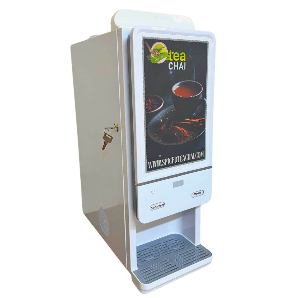 spiced tea chai 2 flavour mini chai machine in orange and black